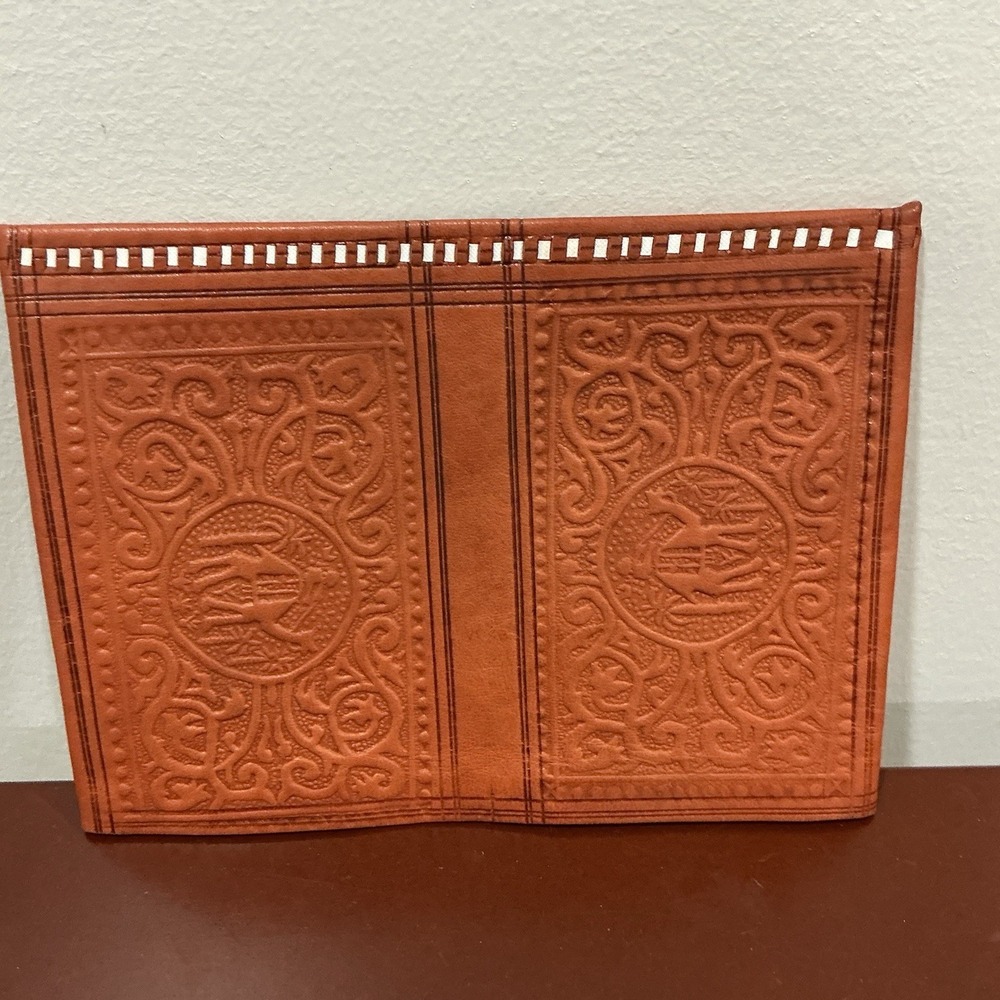 Wallet Moroccan Leather Genuine carved Bi-fold‎ Handmade Unisex Beige Medium